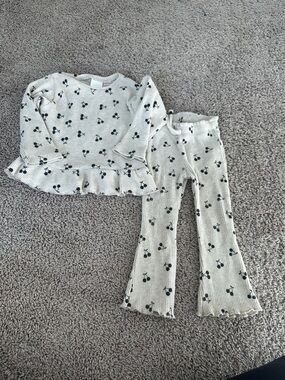 Zara Cream Matching Set with Black Cherry Print